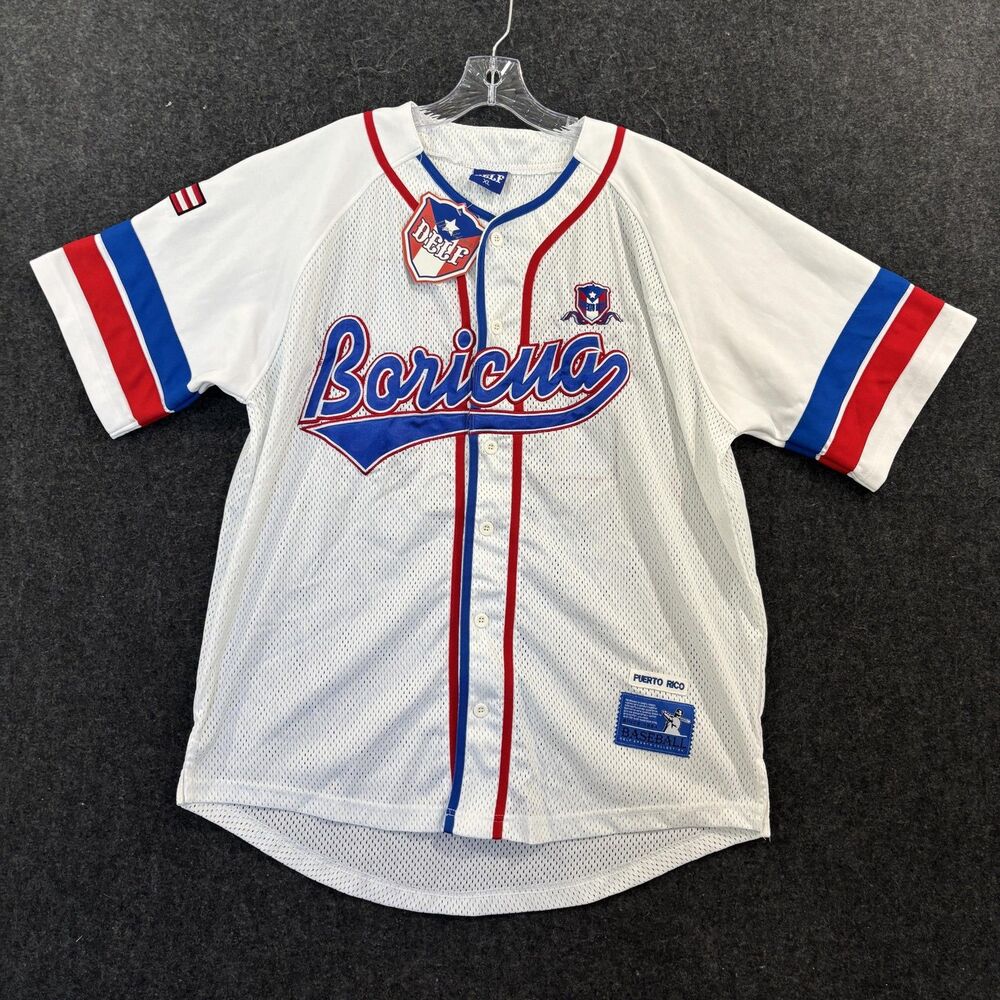 Puerto Rico Jersey Men's XL White Boricua #21 Baseball DELF Button Front Mesh